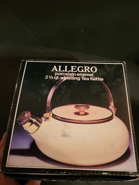 Vintage 80s Gailstyn-Sutton Allegro Porcelain Enamel Whistling Tea Kettle NEW