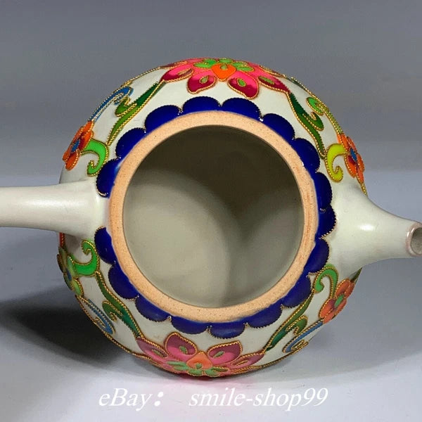 5.1"Song Dynasty Ru Kiln Enamel Colour Porcelain Gilt Flower Wine Tea Pot Flagon