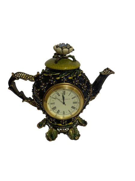 Jay Strongwater Enamel & Swarovski Crystals Lewis Carroll Inspired Teapot Clock