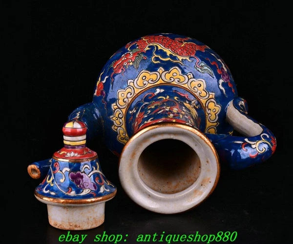 12.6''Ming Xuande Marked Enamel Colour Porcelain Dragon Wine Tea Pot Flagon