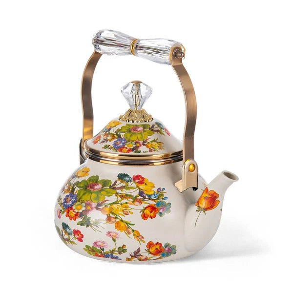 Floral Teapot with Infuser Enamel Flower Garden Perfect for  Tea & Coffee 2.5L