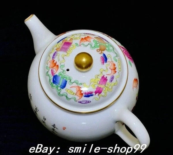5.5" Qianlong Enamel Colour Porcelain Gilt 8 Auspicious Symbol Kettle Pot