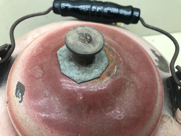 Vintage Enamelware? Tea Kettle Teapot with Wooden Handle