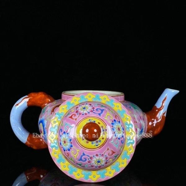 7'' Yongzheng Marked Colour Enamel Porcelain Flower Pattern Wine Tea Pot Flagon