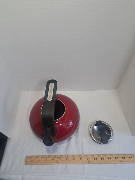 Kitchen Aid Porcelain Teapot White Whistling Gas & Electric Stove Top...