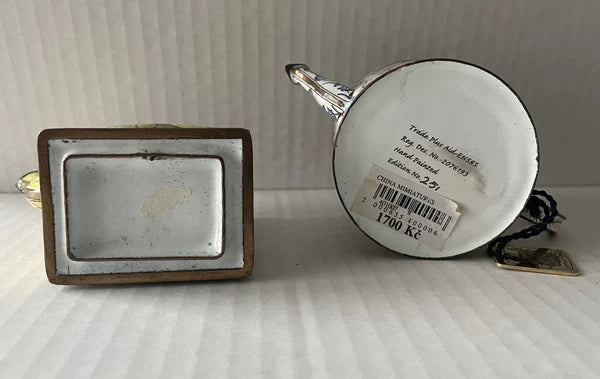 Enamel Mini Copper Hand Painted Teapot NO LIDS Miniature LOT OF 2 Vintage