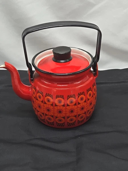 Vintage MCM Finel Kaj Franck Red Enamel Coffee Teapot Finland Retro Cast Iron