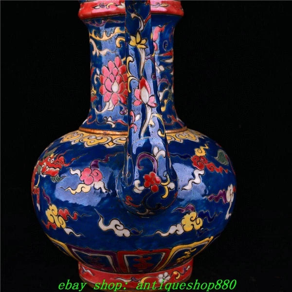 12.6''Ming Xuande Marked Enamel Colour Porcelain Dragon Wine Tea Pot Flagon
