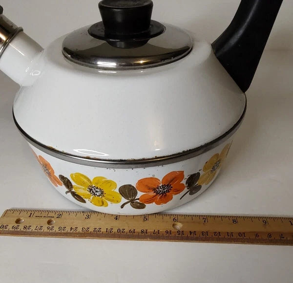 Austria Email Primavera Enamel Whistling Tea Kettle Retro Floral Vintage