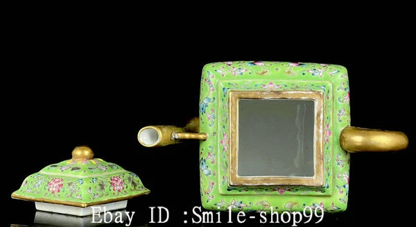 7" Old Qing Dynasty Enamel Colour Porcelain Gilt Flower Wine Tea Pot Flagon