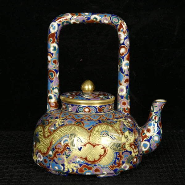 5.5" Old dynasty Porcelain qianlong mark colour enamels gilt cloud Dragon Teapot