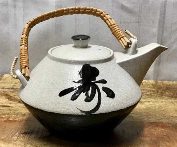 Vintage Made in Japan Teapot Enamel And Hand Painted Japanese Symbols