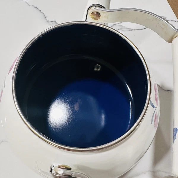 VINTAGE LENOX POPPIES ON BLUE METAL ENAMEL TEA POT KETTLE 8 CUP USA RARE