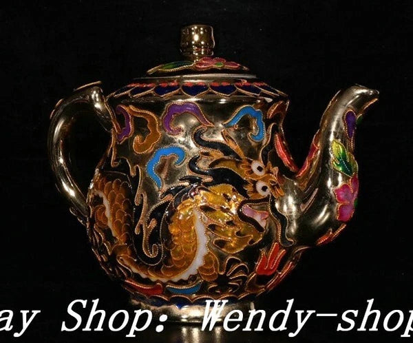 DaMing Chenghua Cloisonne Enamel Wucai Porcelain Dragon Teapot Cup Plate Set