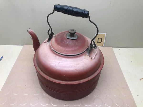 Vintage Enamelware? Tea Kettle Teapot with Wooden Handle