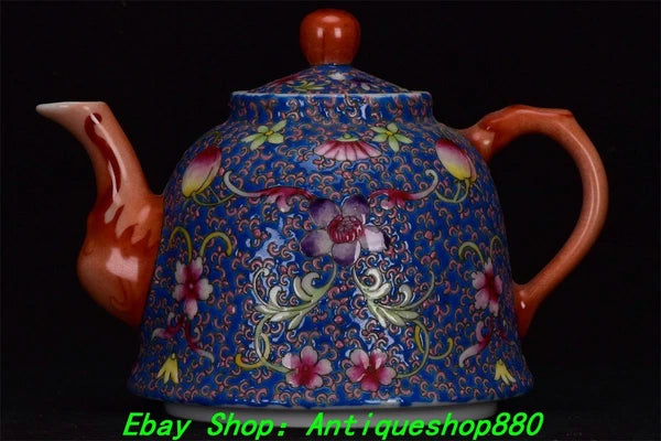 5.9''Qing Qinalong Marked Enamel Colour Porcelain Peach Wine Tea Pot Flagon