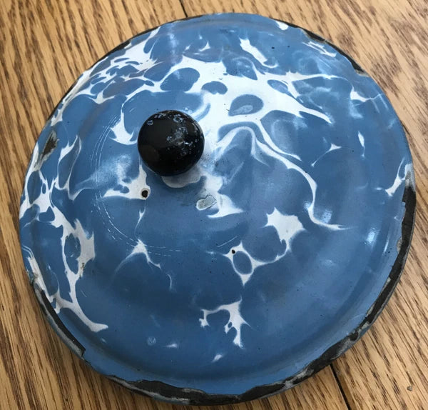 Vintage Antique Blue White Swirl Enamel Coffee Tea Pot Cowboy Kettle 11” Large